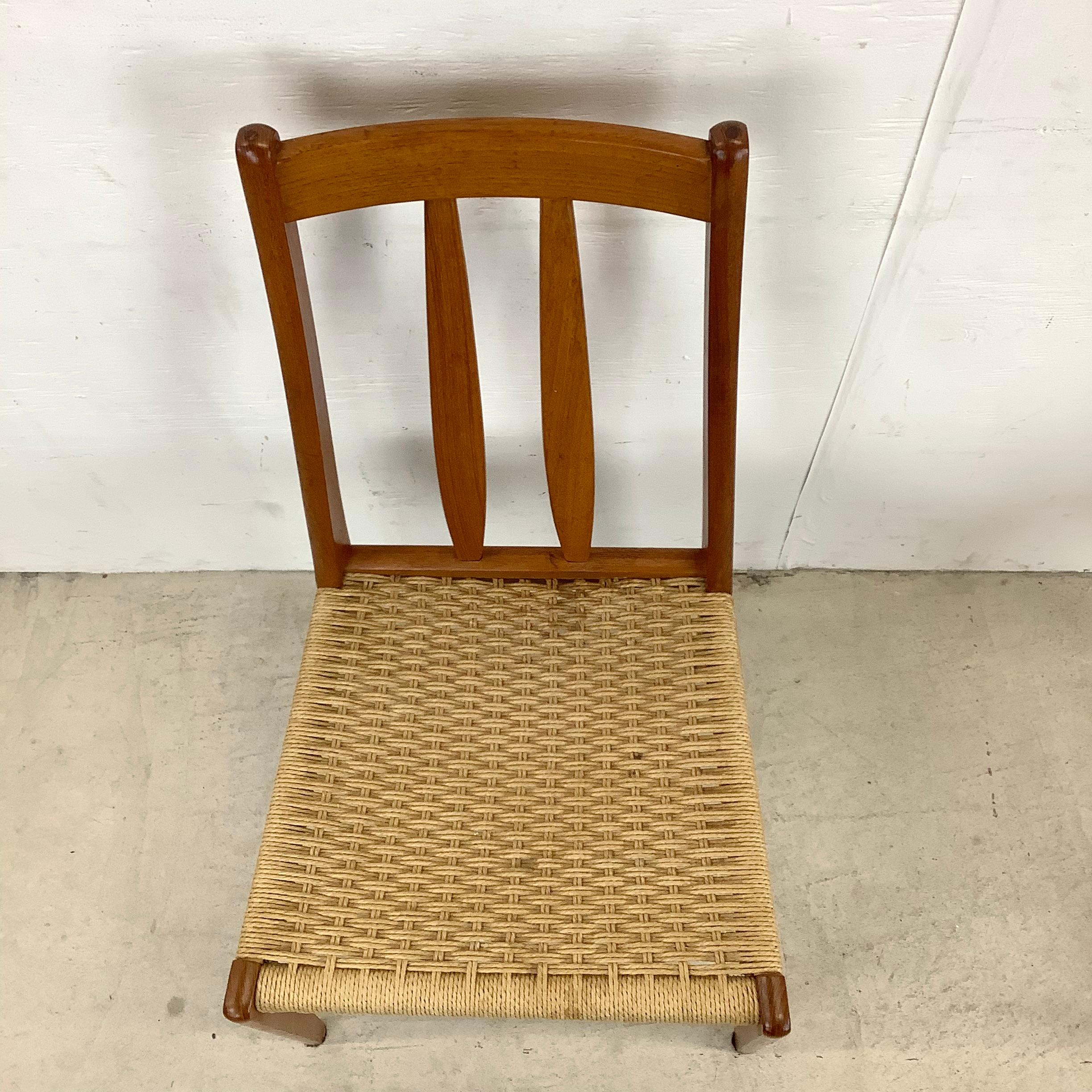Vintage Pair Teak Rope Seat Accent Chairs 1