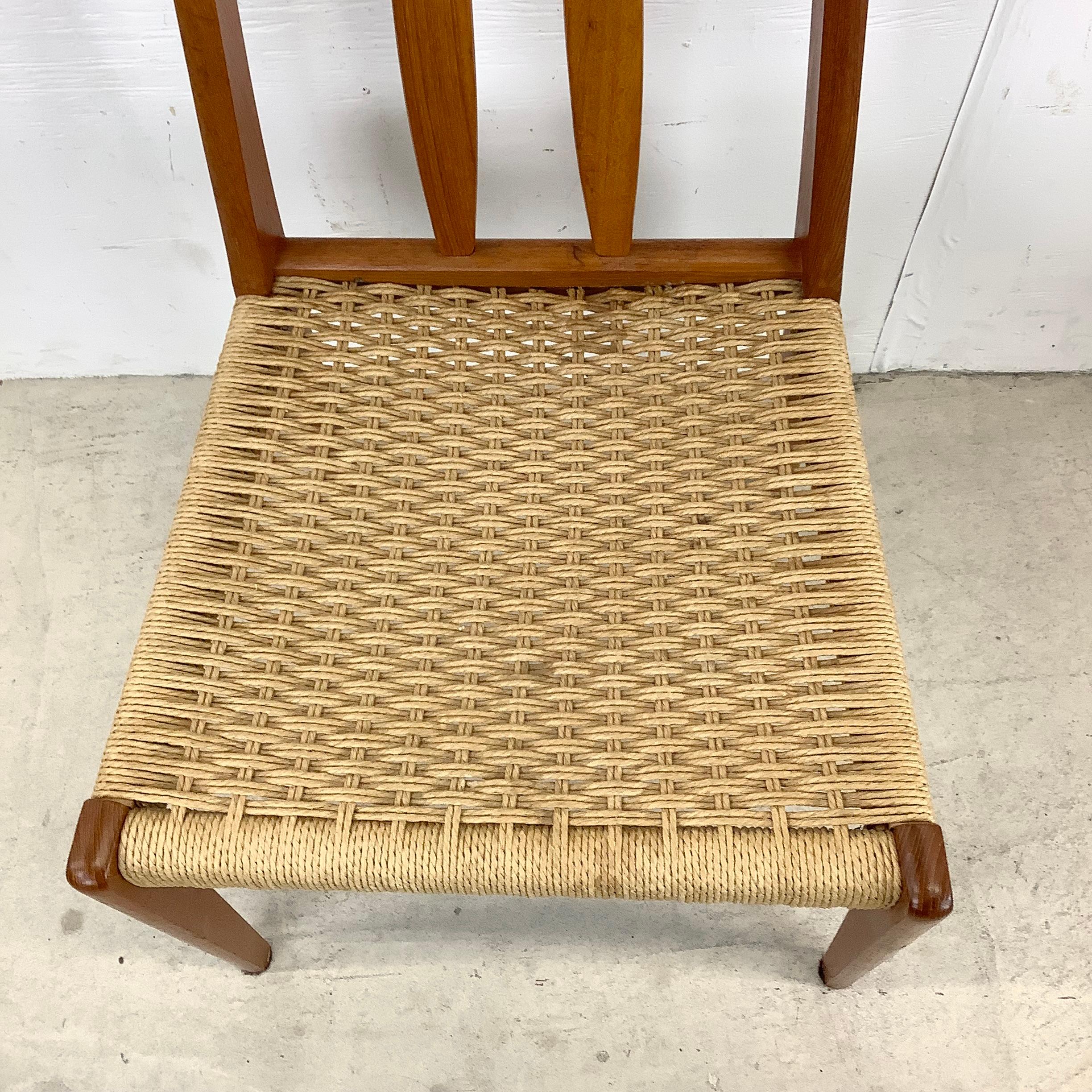 Vintage Pair Teak Rope Seat Accent Chairs 2