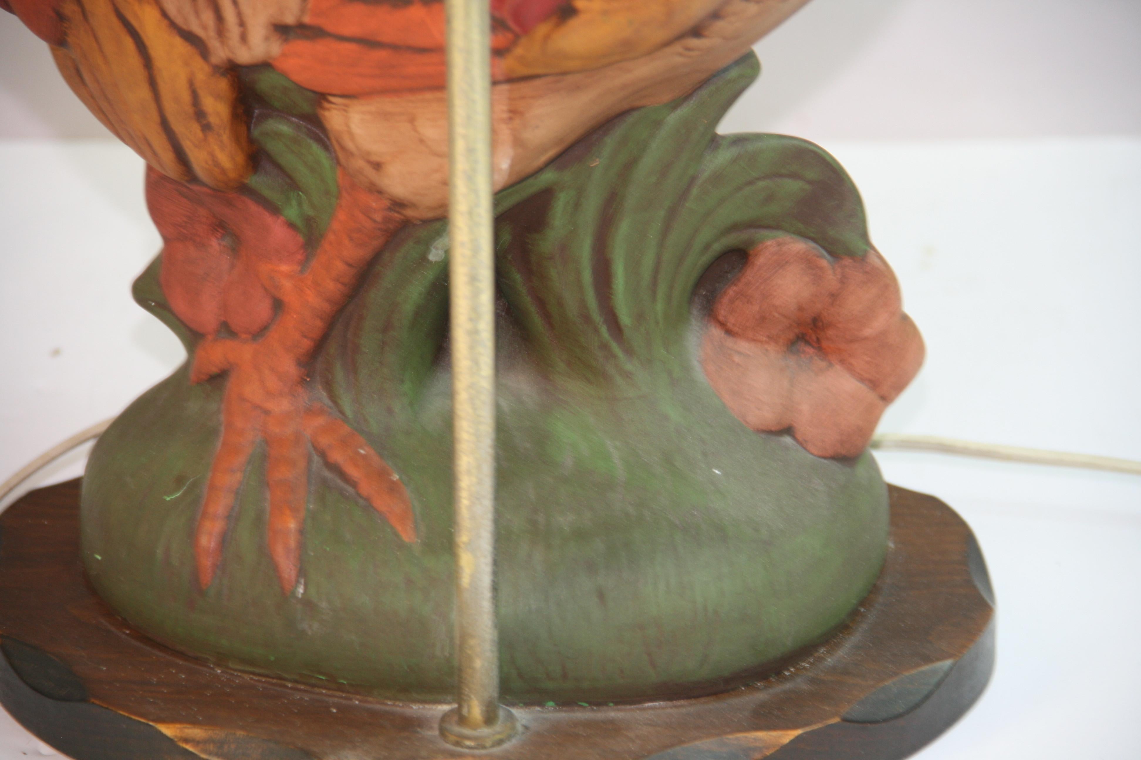 Vintage Pair Terracotta Painted Rooster Lamps For Sale 6