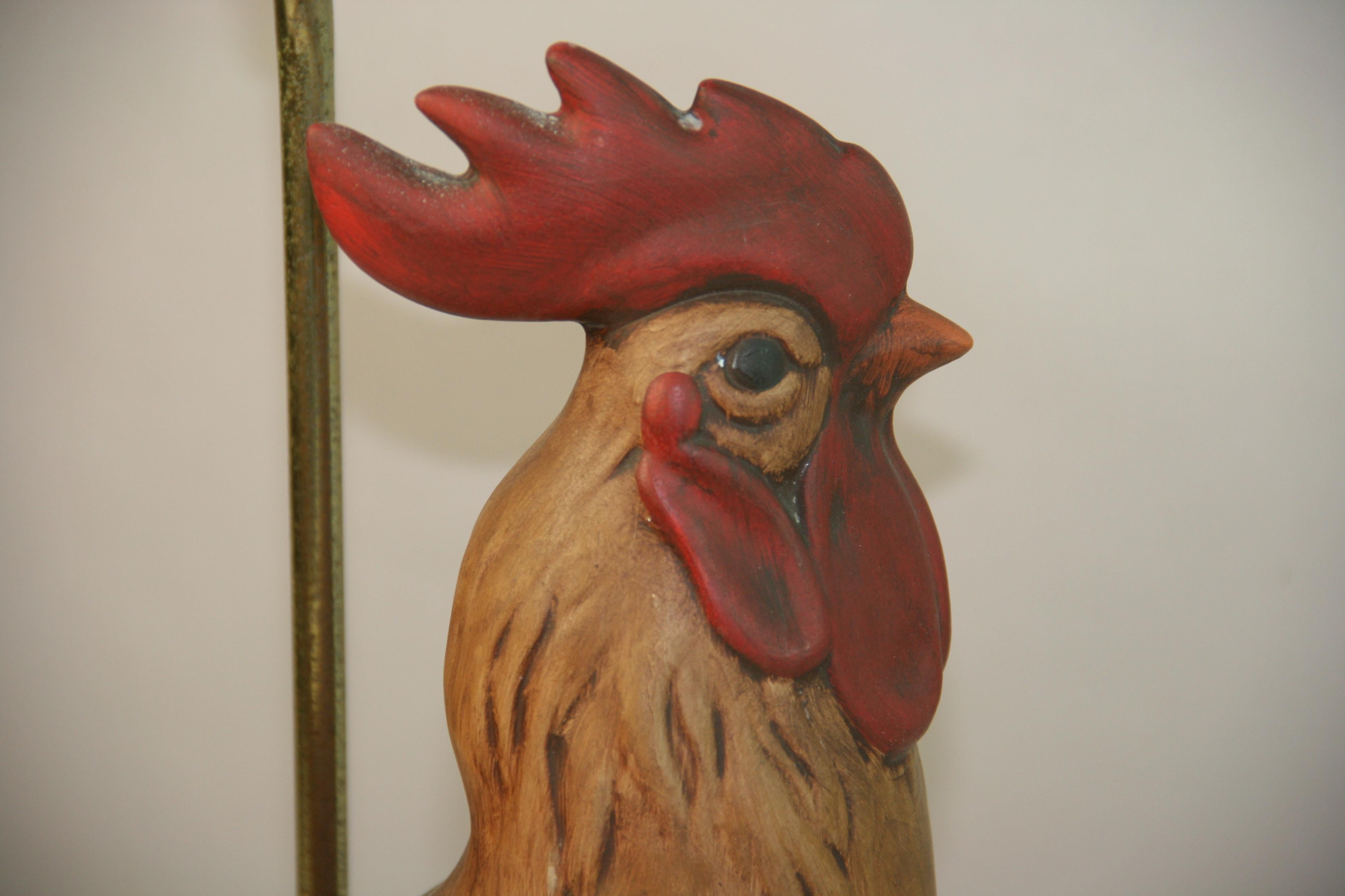 Vintage Pair Terracotta Painted Rooster Lamps For Sale 7