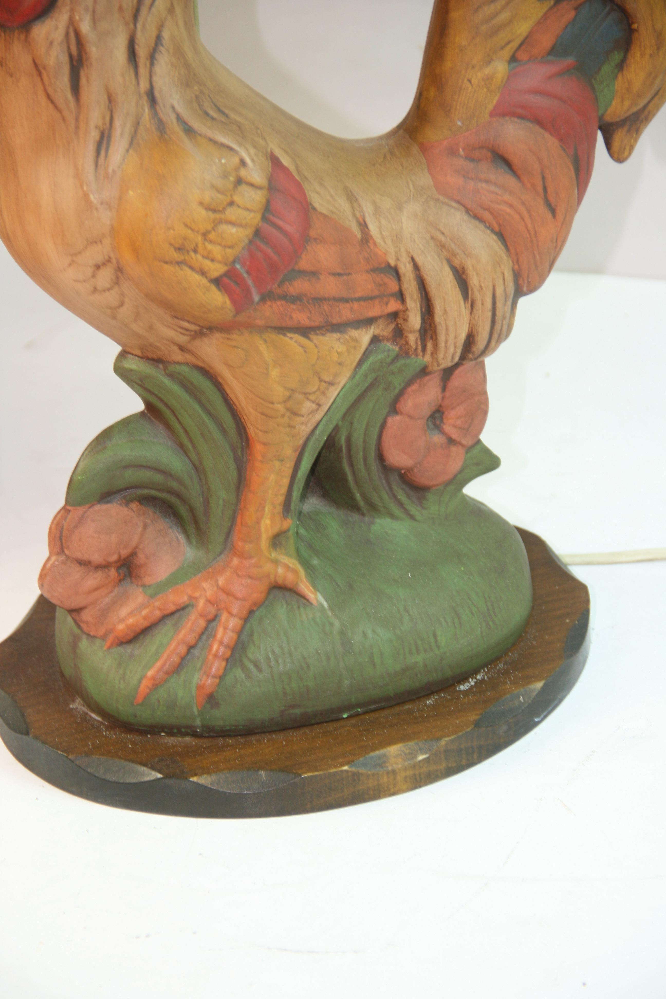 Vintage Pair Terracotta Painted Rooster Lamps For Sale 2