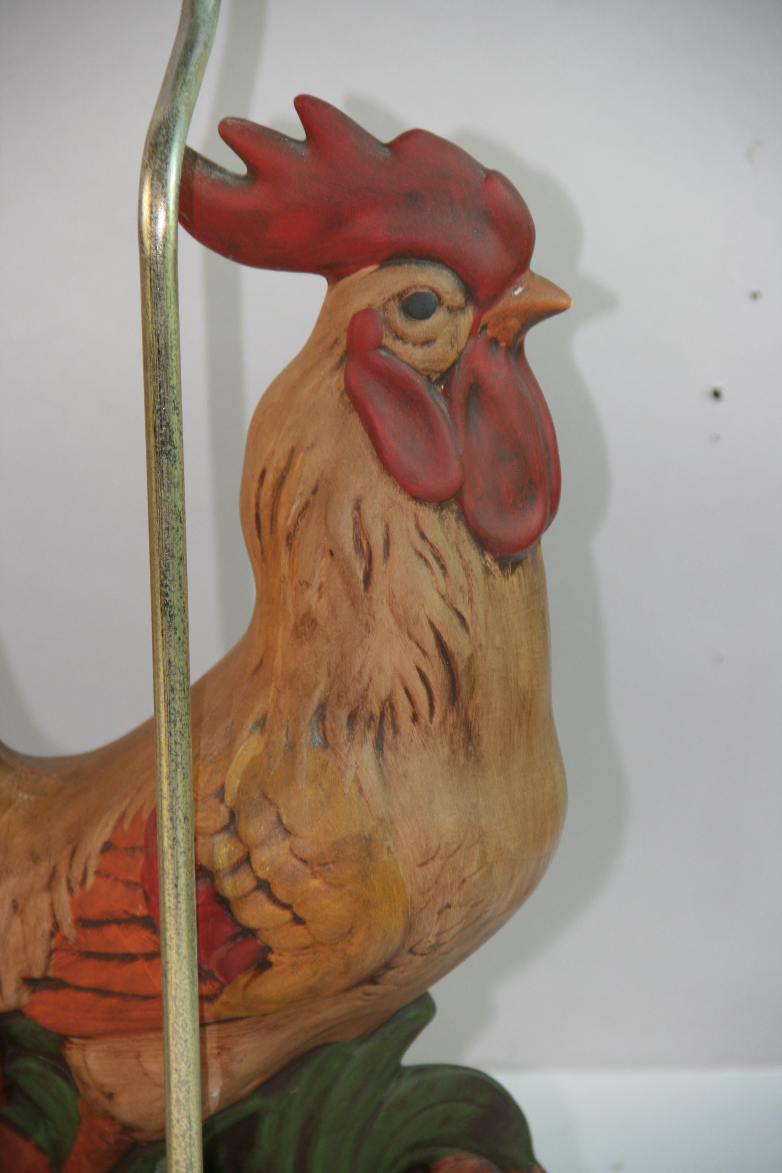 Vintage Pair Terracotta Painted Rooster Lamps For Sale 5