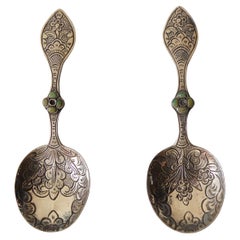 Vintage Pair Tibetan Silver Tea Spoons
