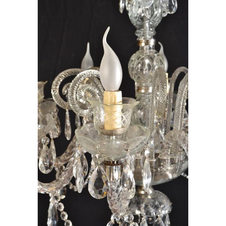 Crystal Vintage Pair Venetian 8 Light Chandeliers 20th Century