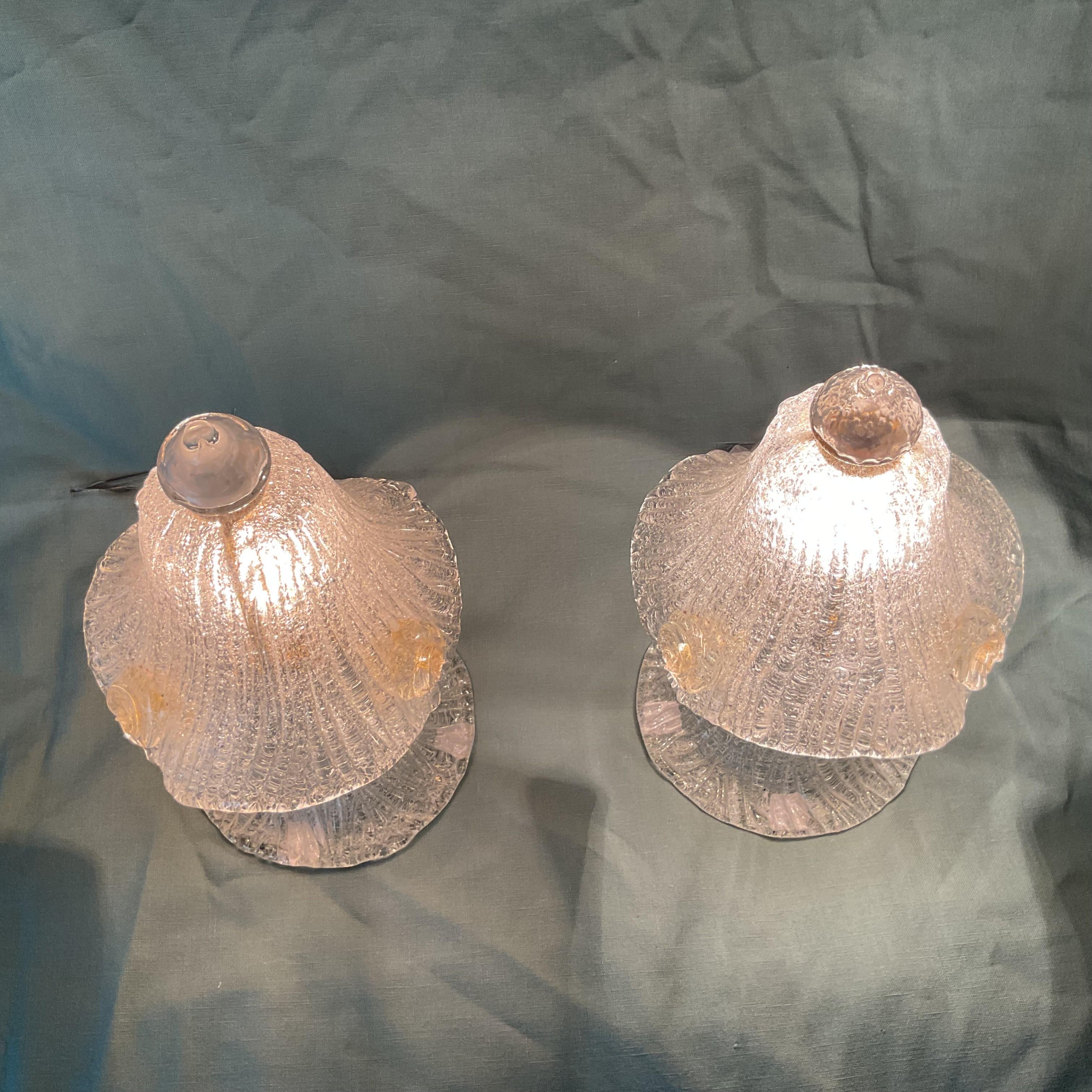 Vintage Pair Venetian Glass Vanity Table Lamps In Good Condition For Sale In West Palm Beach, FL