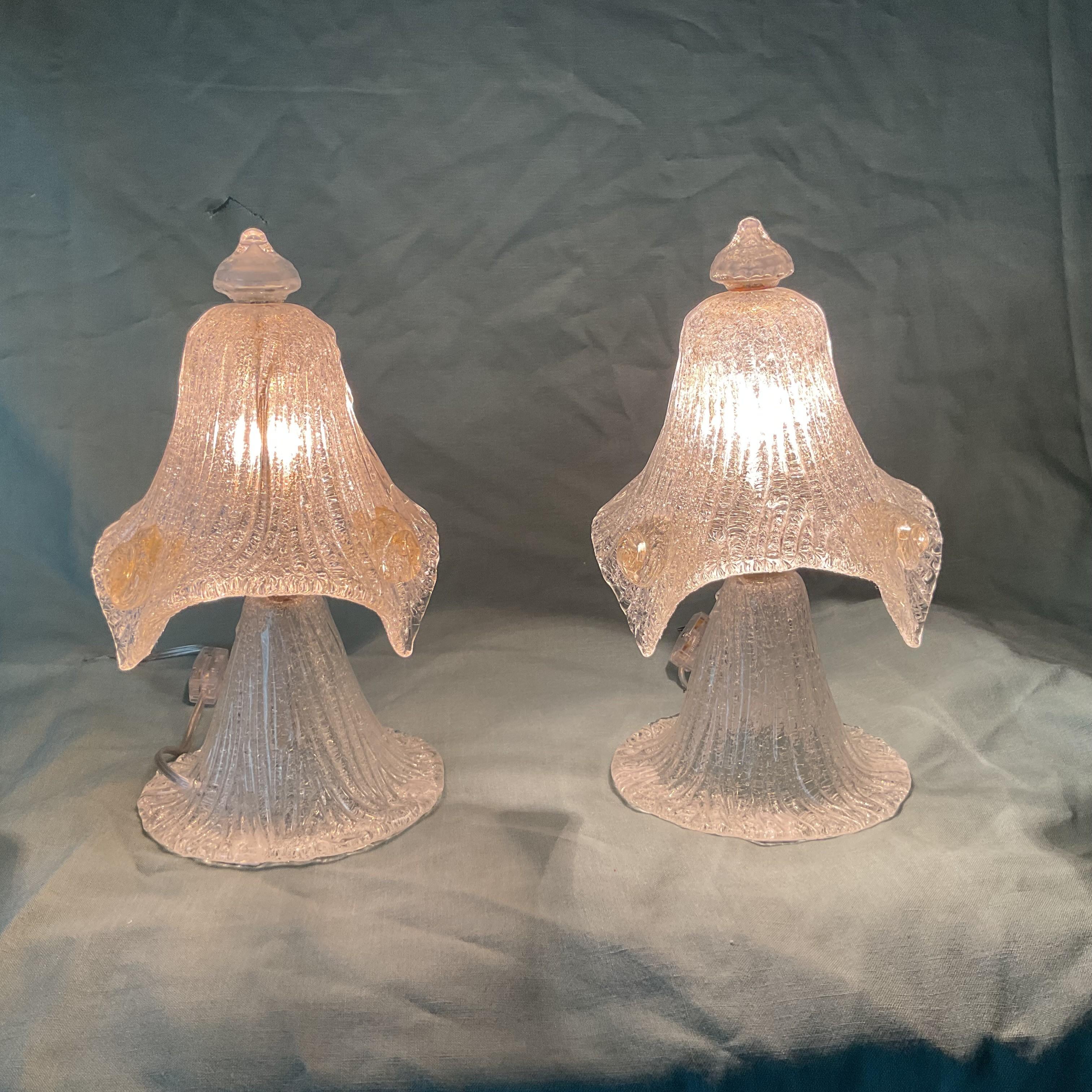 Mid-20th Century Vintage Pair Venetian Glass Vanity Table Lamps For Sale