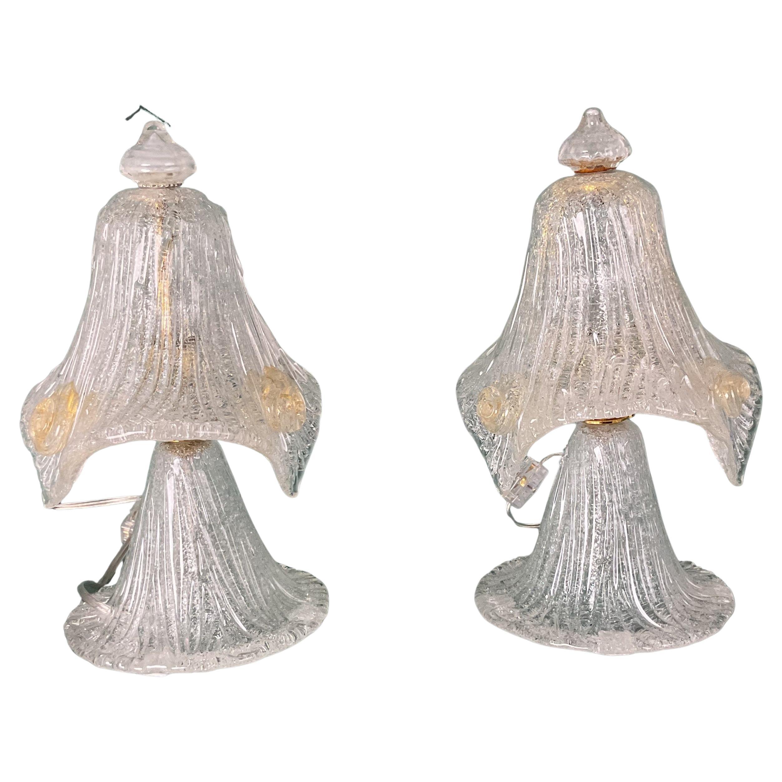 Vintage Pair Venetian Glass Vanity Table Lamps For Sale