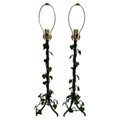 Vintage Pair Verdigris Finish Iron Lamps