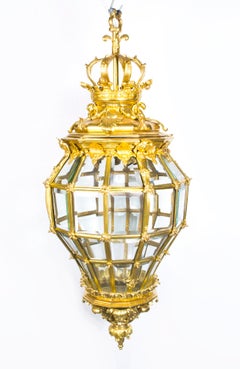 Vintage Pair  Versailles Gilt Bronze Diamond Baluster Lanterns 20th Century
