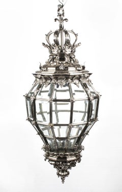 Vintage Pair Versailles Silver Bronze Diamond Baluster Lanterns 20th Century