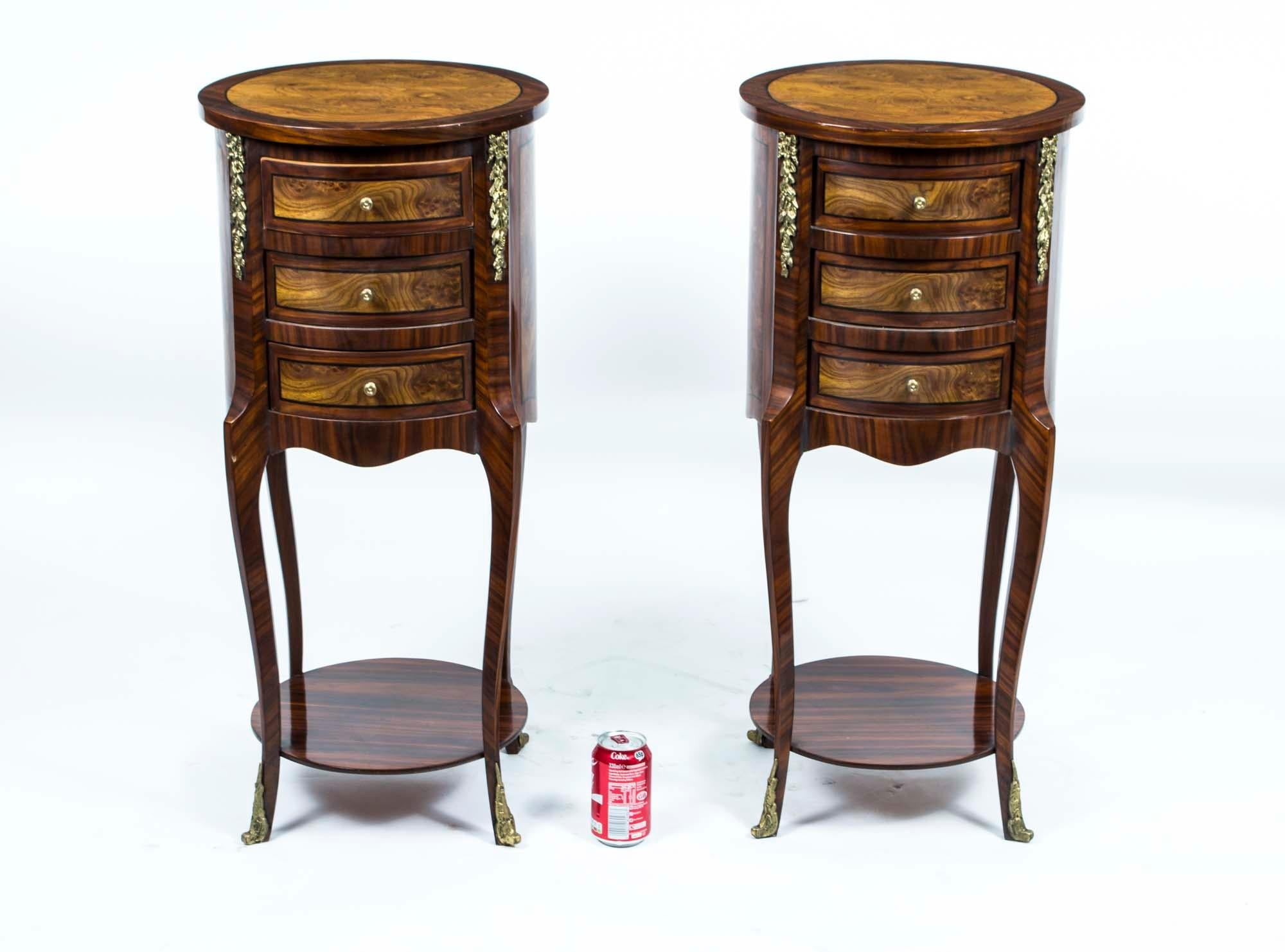 Vintage Pair Victorian Burr Walnut Cabinets Side Tables 20th C 9