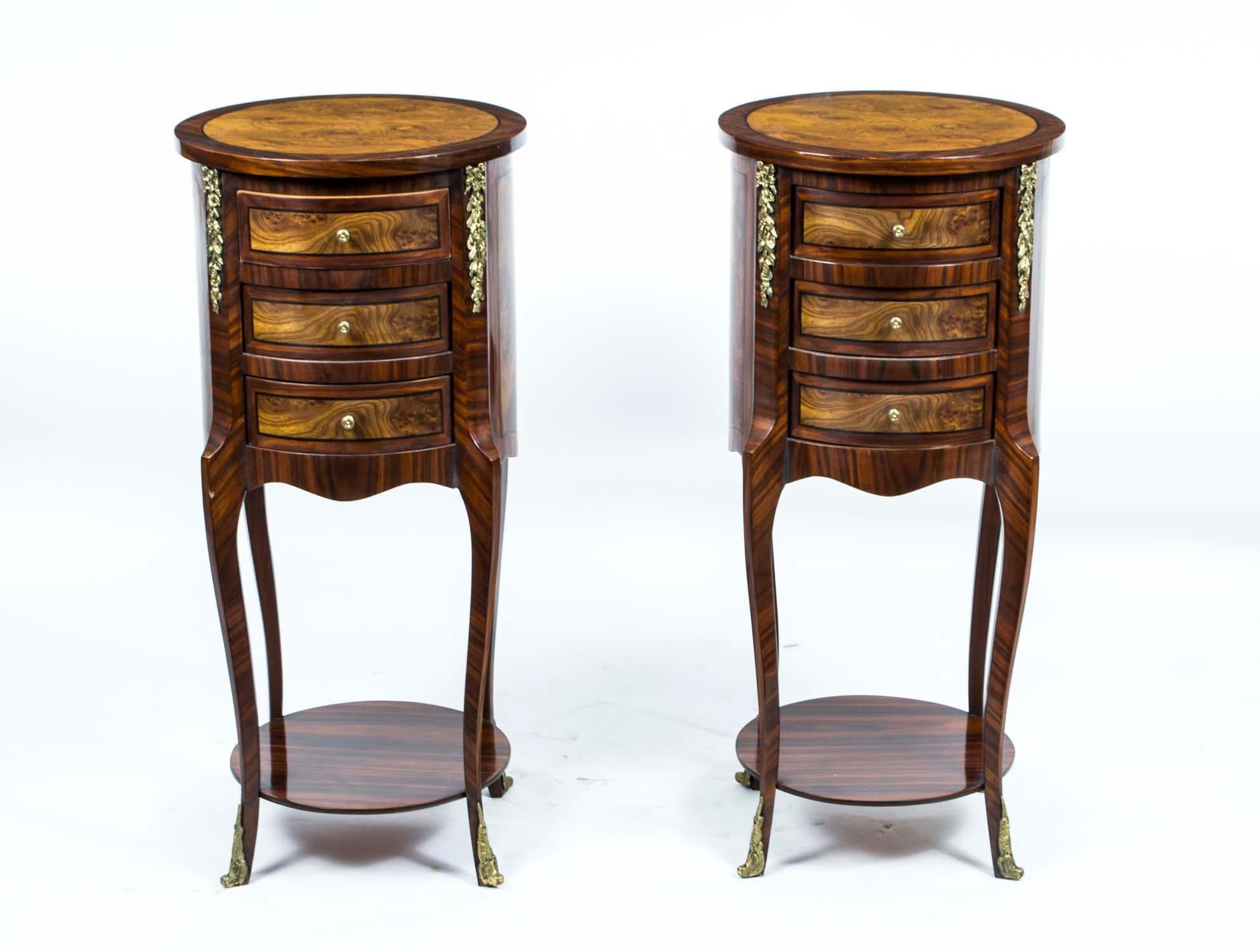 Vintage Pair Victorian Burr Walnut Cabinets Side Tables 20th C 10