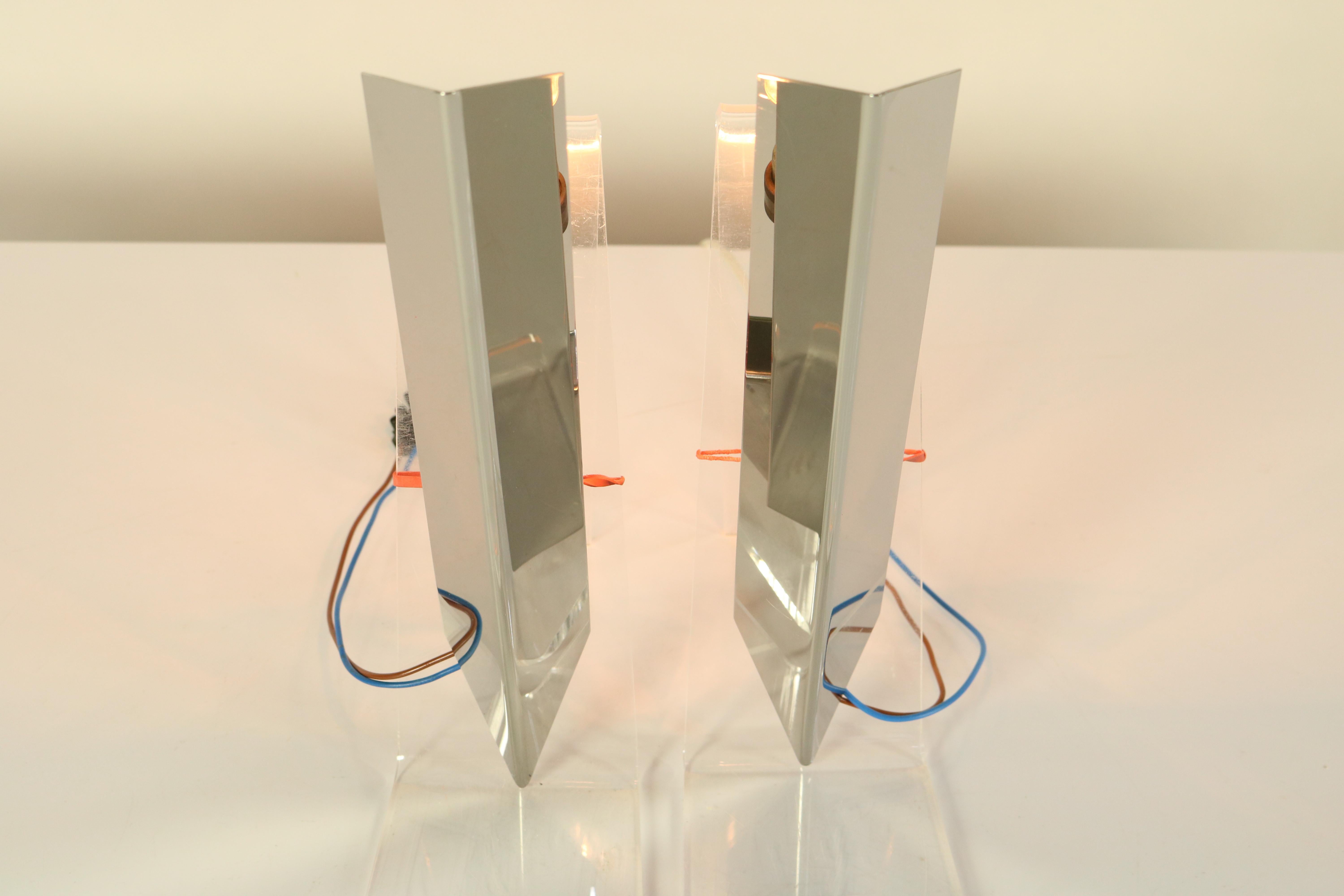 Steel Vintage Pair Wall Sconces Lamps by J.T. Kalmar Chromed Modern, Mid Century 1960s For Sale