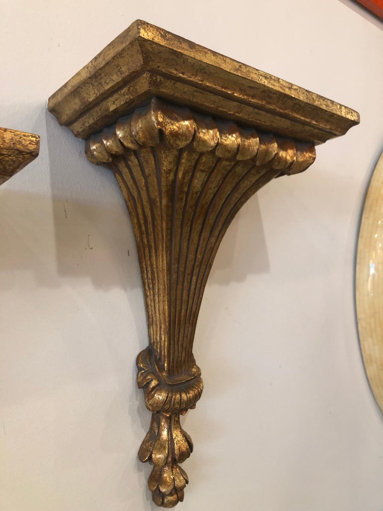 Vintage Pair of Wall Shelf Shelves Gold Gilt Sconces For Sale at 1stDibs