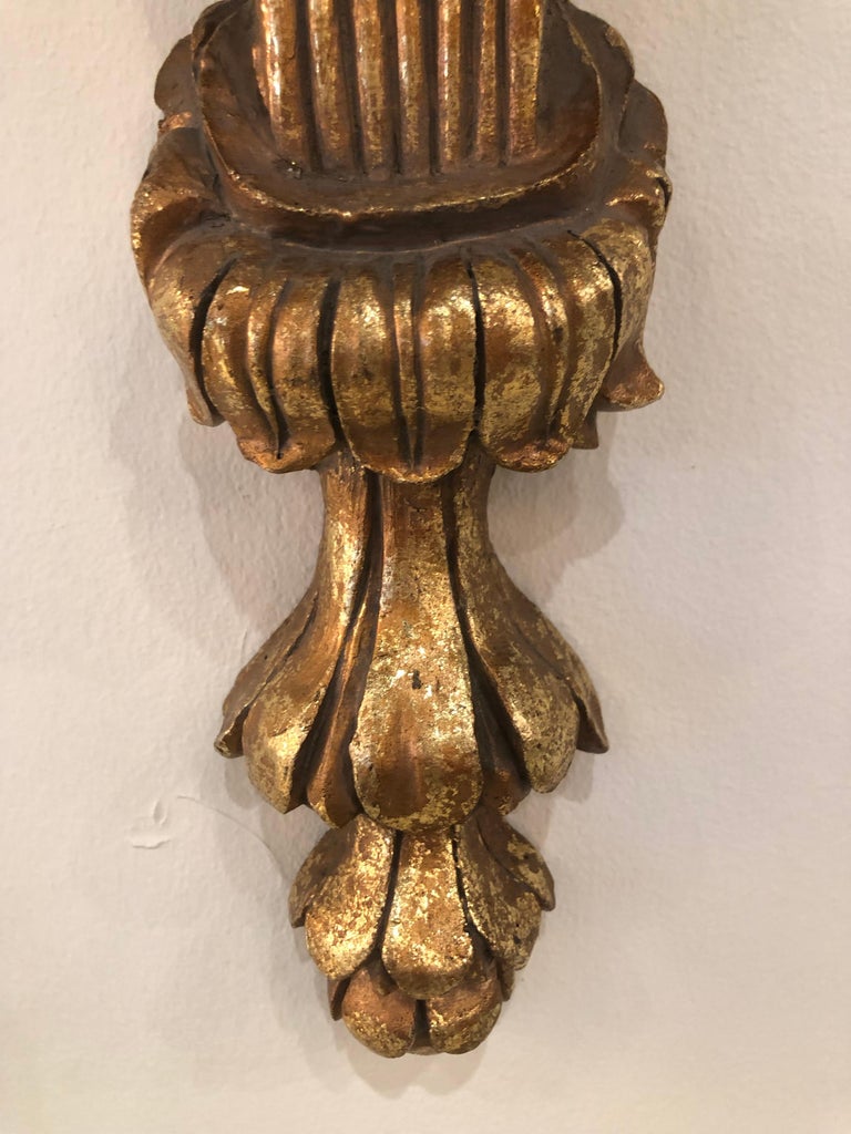 Vintage Pair of Wall Shelf Shelves Gold Gilt Sconces For Sale at