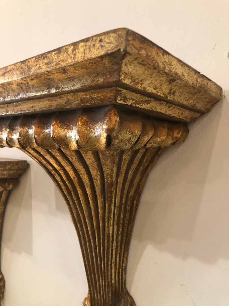 Vintage Pair of Wall Shelf Shelves Gold Gilt Sconces For Sale at