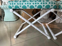 Vintage Pair X Benches Faux Bamboo Metal Patio Newly Upholstered & Powder-coated