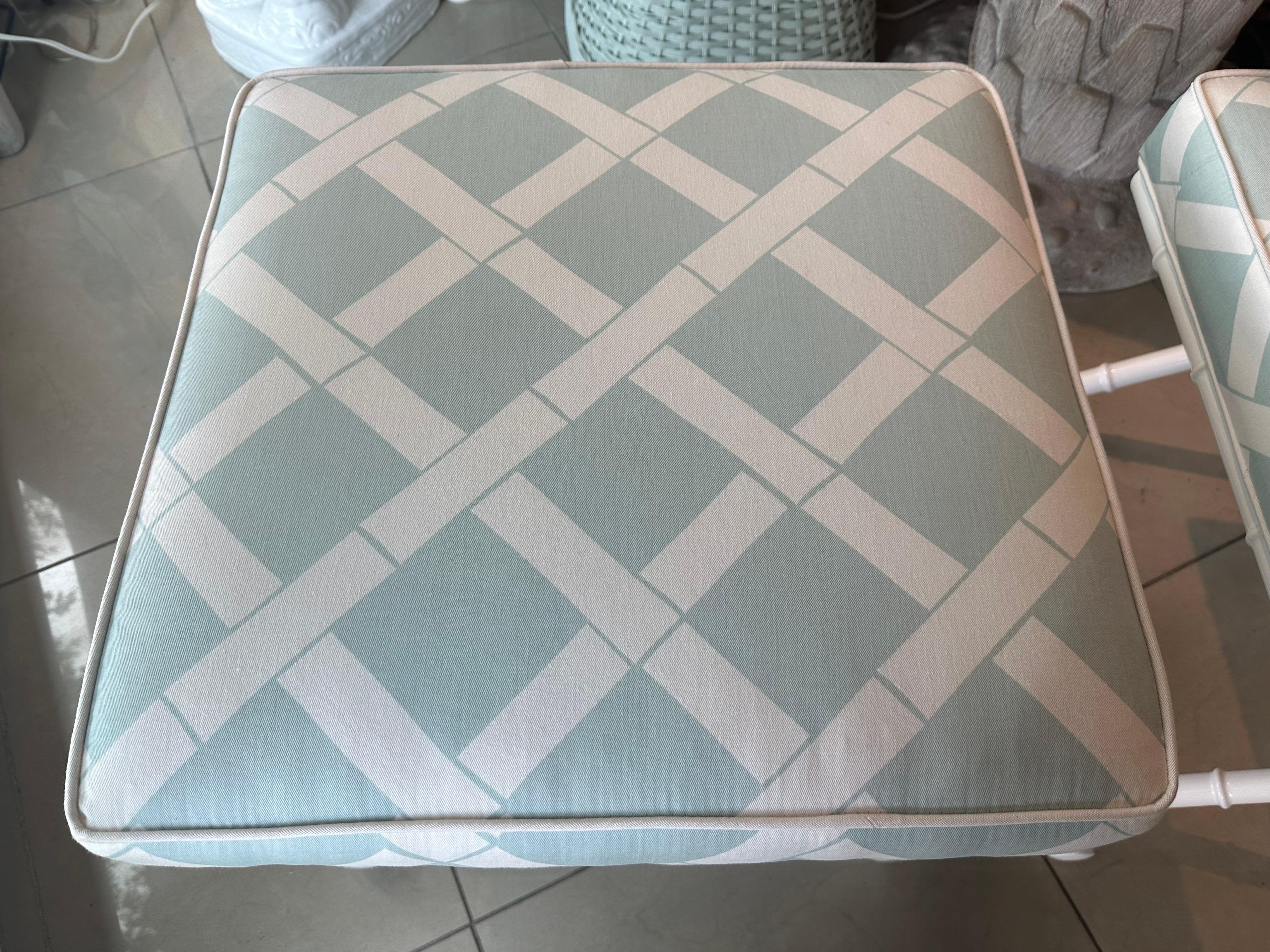 Powder-Coated Vintage Pair X Benches Faux Bamboo Metal Patio Newly Upholstered & Powder-coated