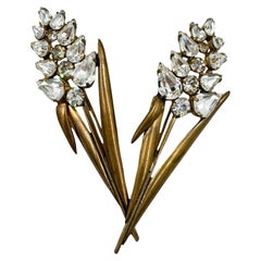 Vintage paired spikelet brooches with rhinestones