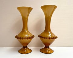 Vasi vintage accoppiati in vetro di Murano giallo ocra, set 2, Italia