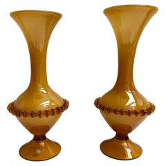 Vintage Paired Vases in Amazing Yellow Ochre Murano Glass Set 2, Italy