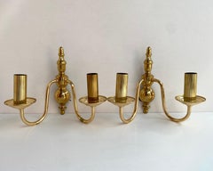 Vintage Paired Wall Sconces in Gilt Brass by Massive Lighting Belgium, 1980s