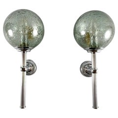 Vintage Paired Wall Sconces, Lanterns Wall Lamps in Chrome and Glass Shades