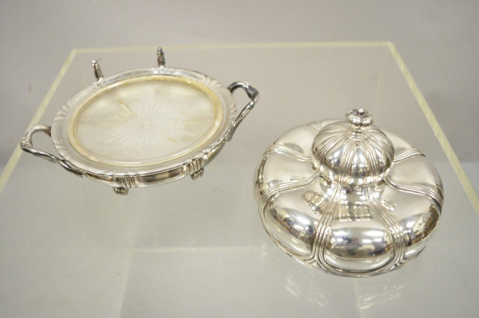 Vintage Pairpoint Silver Plated Covered Butter Bowl Covered Dish with Glass 6