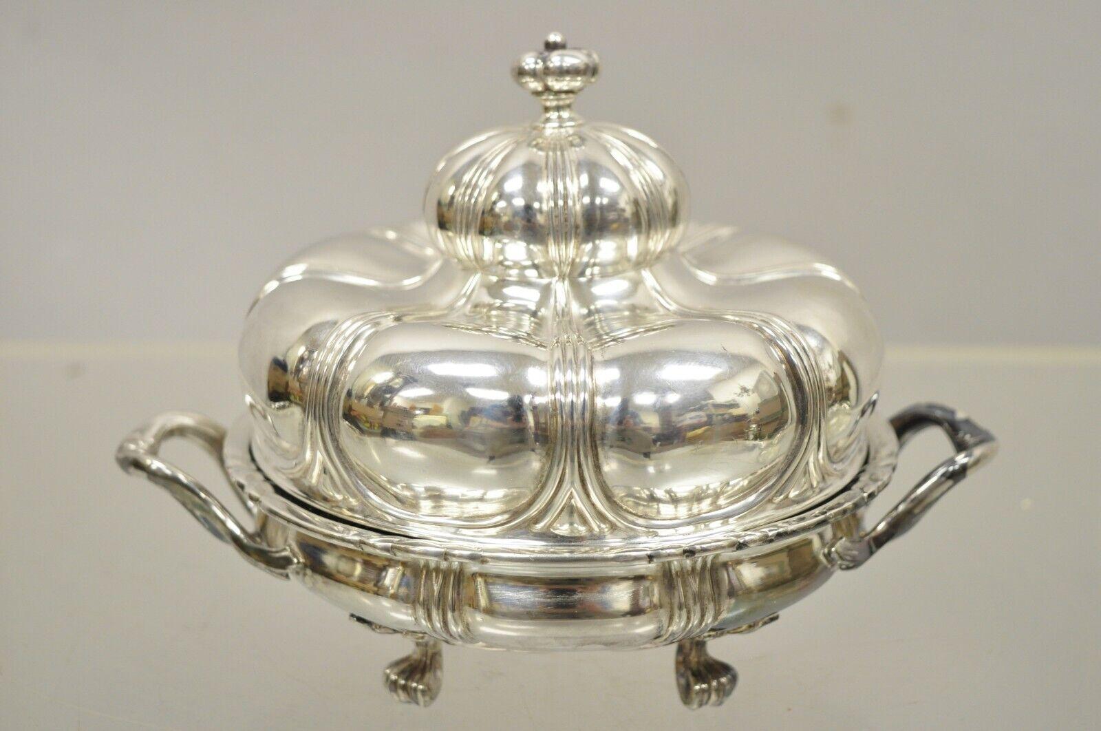 Vintage Pairpoint Silver Plated Covered Butter Bowl Covered Dish with Glass 7