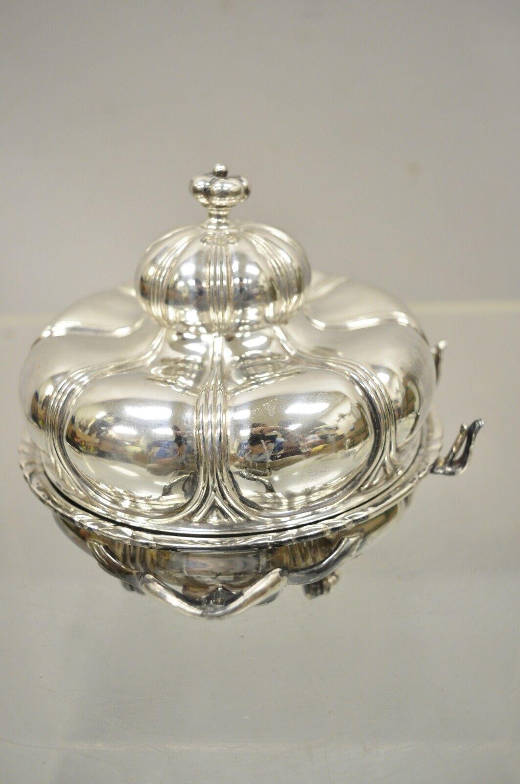 Vintage Pairpoint Silver Plated Covered Butter Bowl Covered Dish with Glass 2