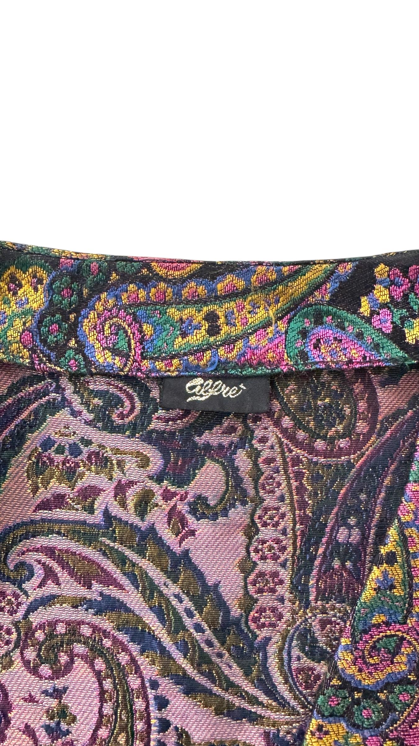 Vintage Paisley Jacquard Jacket with Heart-Shaped Jewel Detail For Sale 4