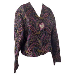 Vintage Paisley Jacquard Jacket with Heart-Shaped Jewel Detail