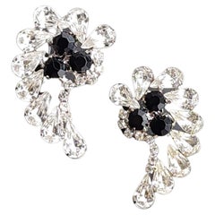 Boucles d'oreilles fantaisie vintage en onyx cachemire et cristal clair, style Push Back