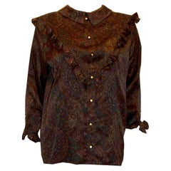 Vintage Paisley Print Silk Shirt with Interesting Collar and Frill Detail