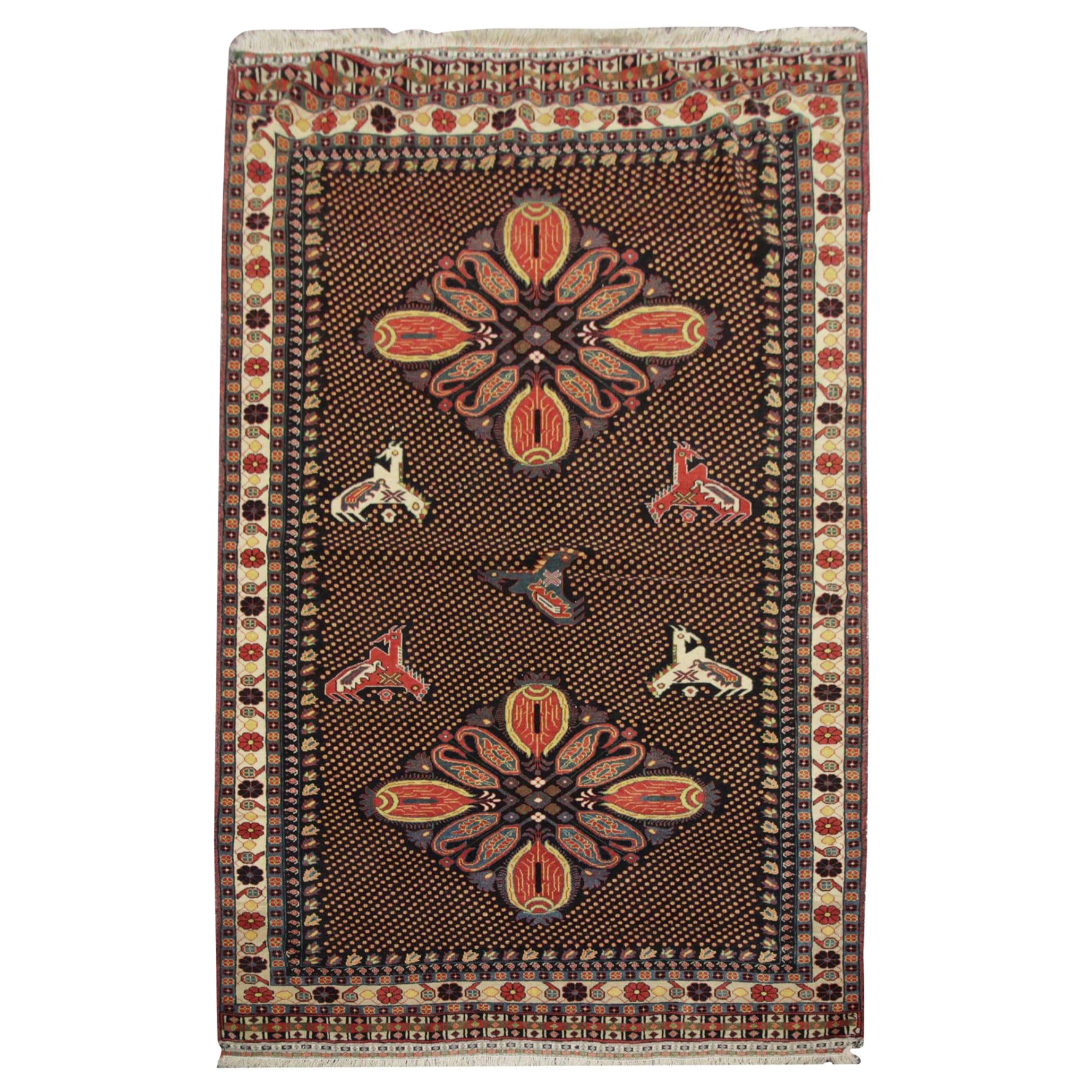 Tappeto Paisley Vintage Tappeto fatto a mano rustico Ghoochan in lana d'agnello pregiata in vendita