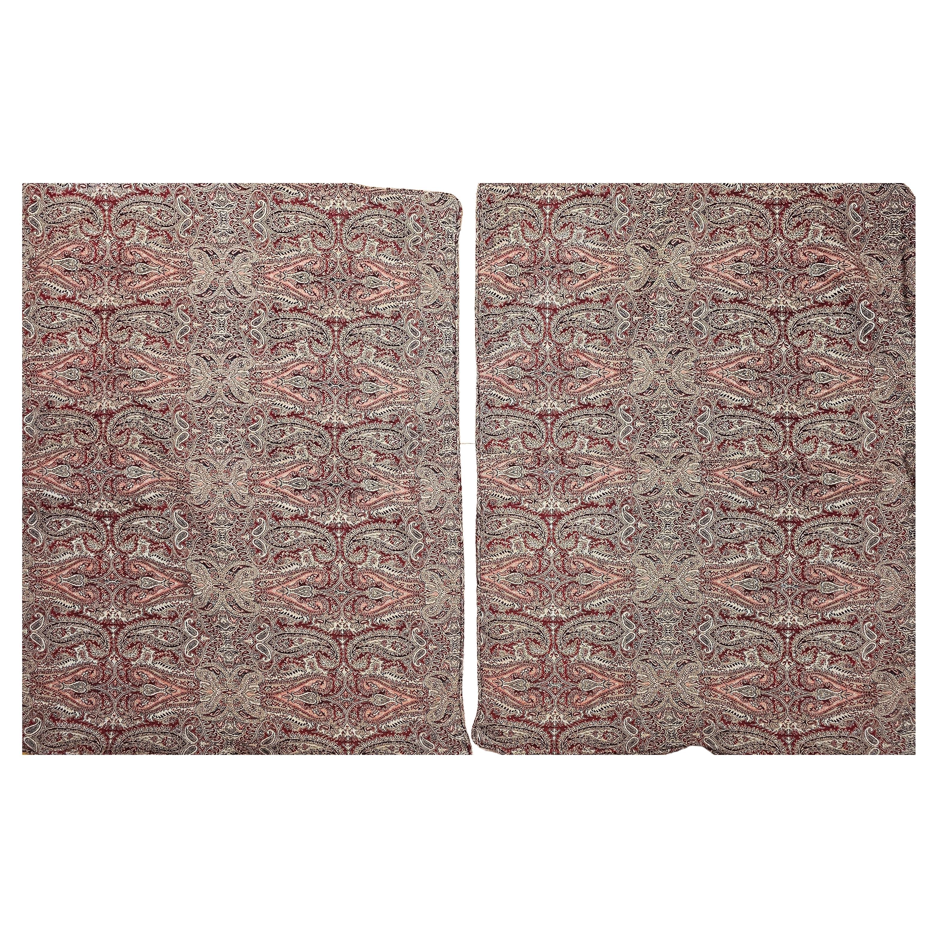 Vintage Paisley Shawl Pillow Cases in Red, Gold, Ivory (A Pair) For Sale