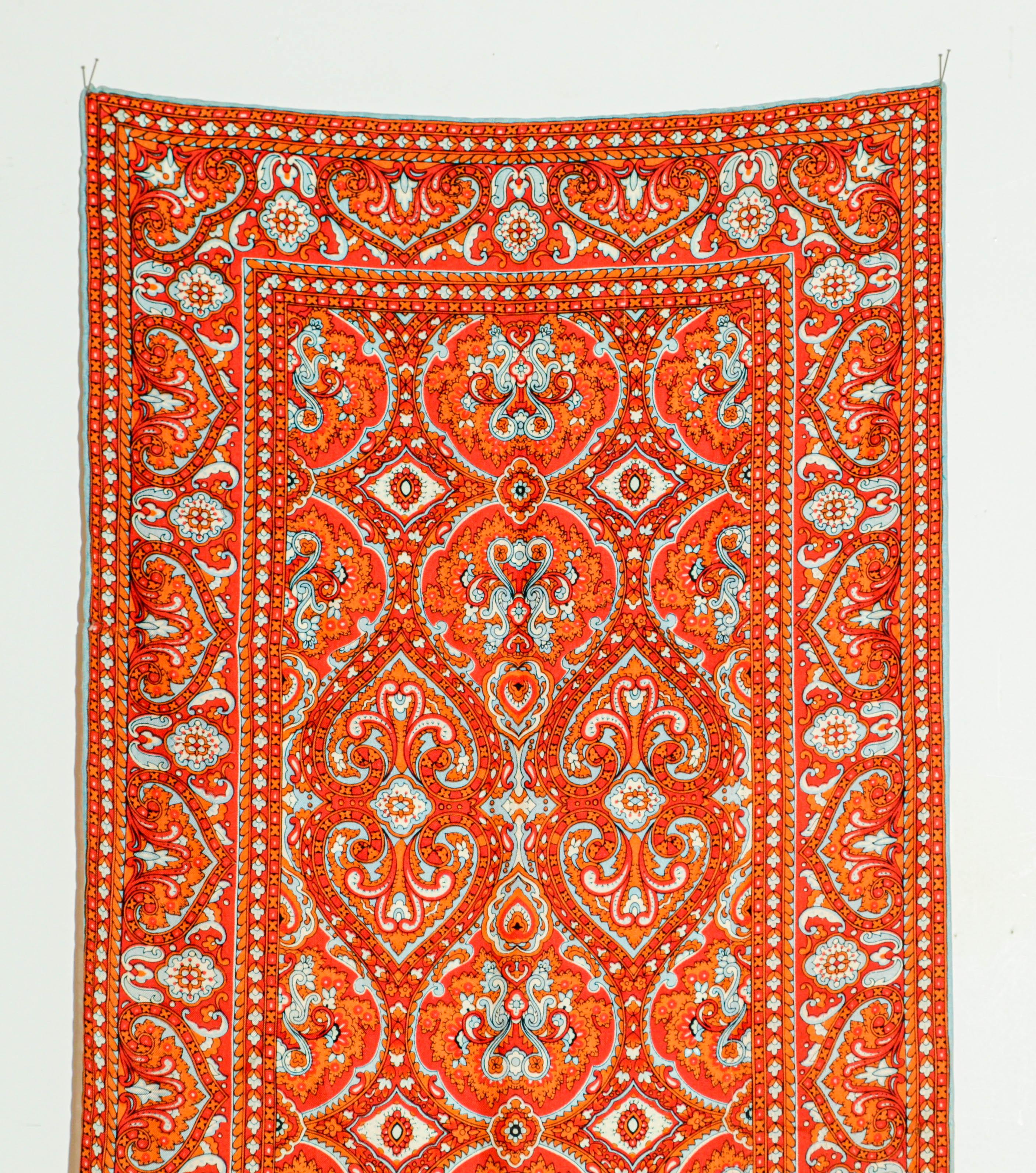 Pañuelo oblongo vintage de seda con estampado de cachemira en tonos naranjas en venta 7