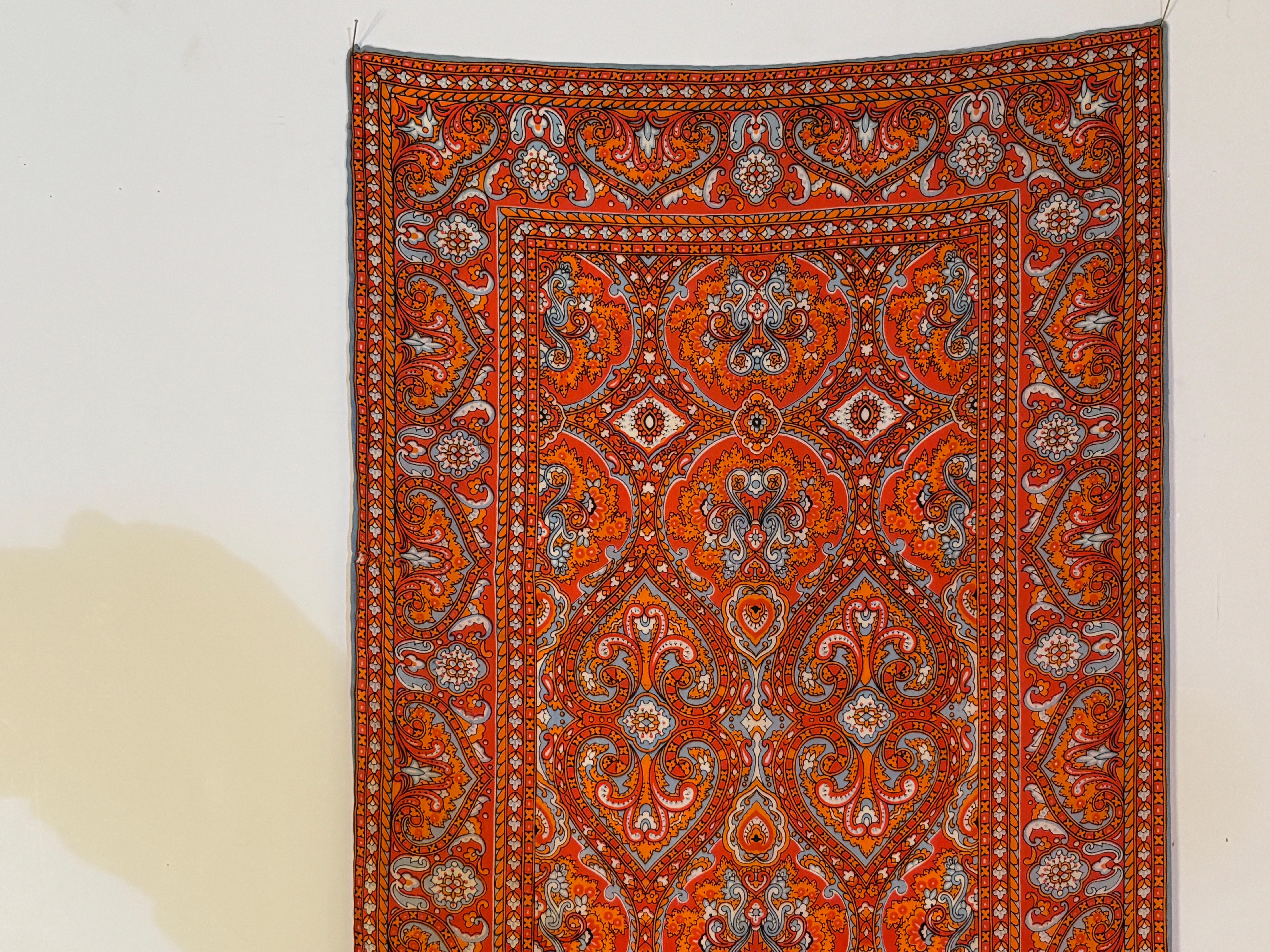 Pañuelo oblongo vintage de seda con estampado de cachemira en tonos naranjas Naranja en venta