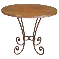 Vintage Pakistan Hammered Copper Wrought Iron Pedestal Side Table Stand 30" (table d'appoint à piédestal)