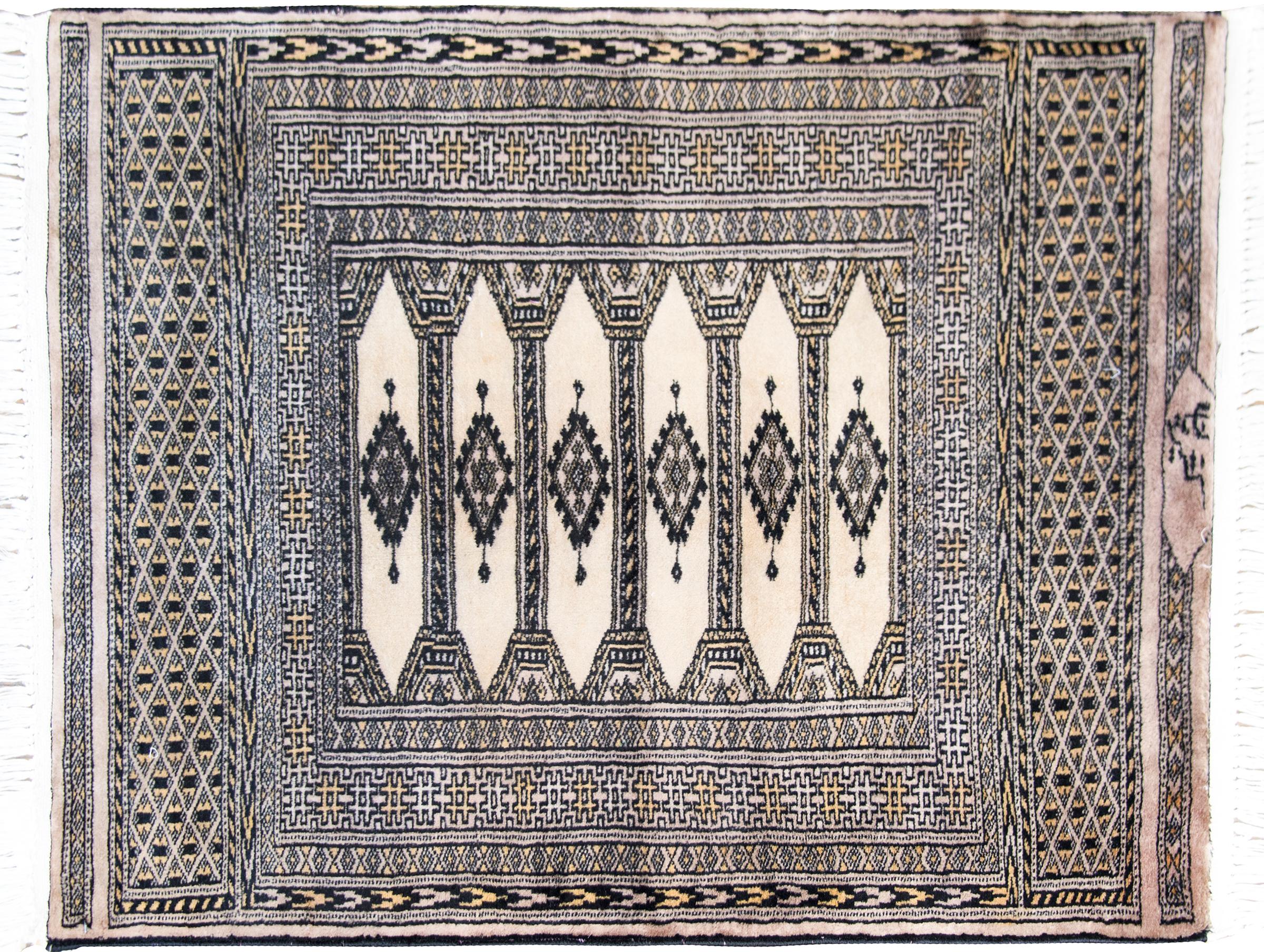 Hand-Knotted Vintage Pakistani Bokhara Rug For Sale