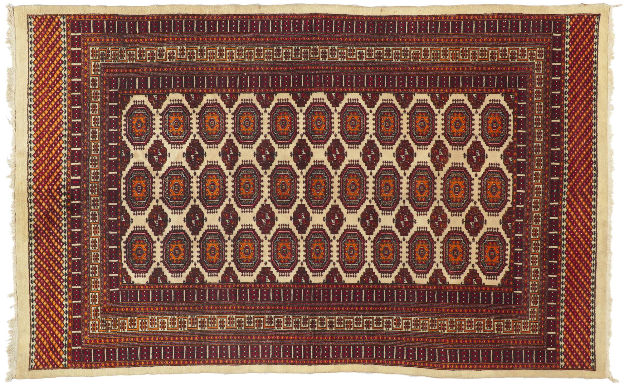 Vintage Pakistani Bokhara Rug Southwest Tribal Style Nomadic Carpet For Sale 4