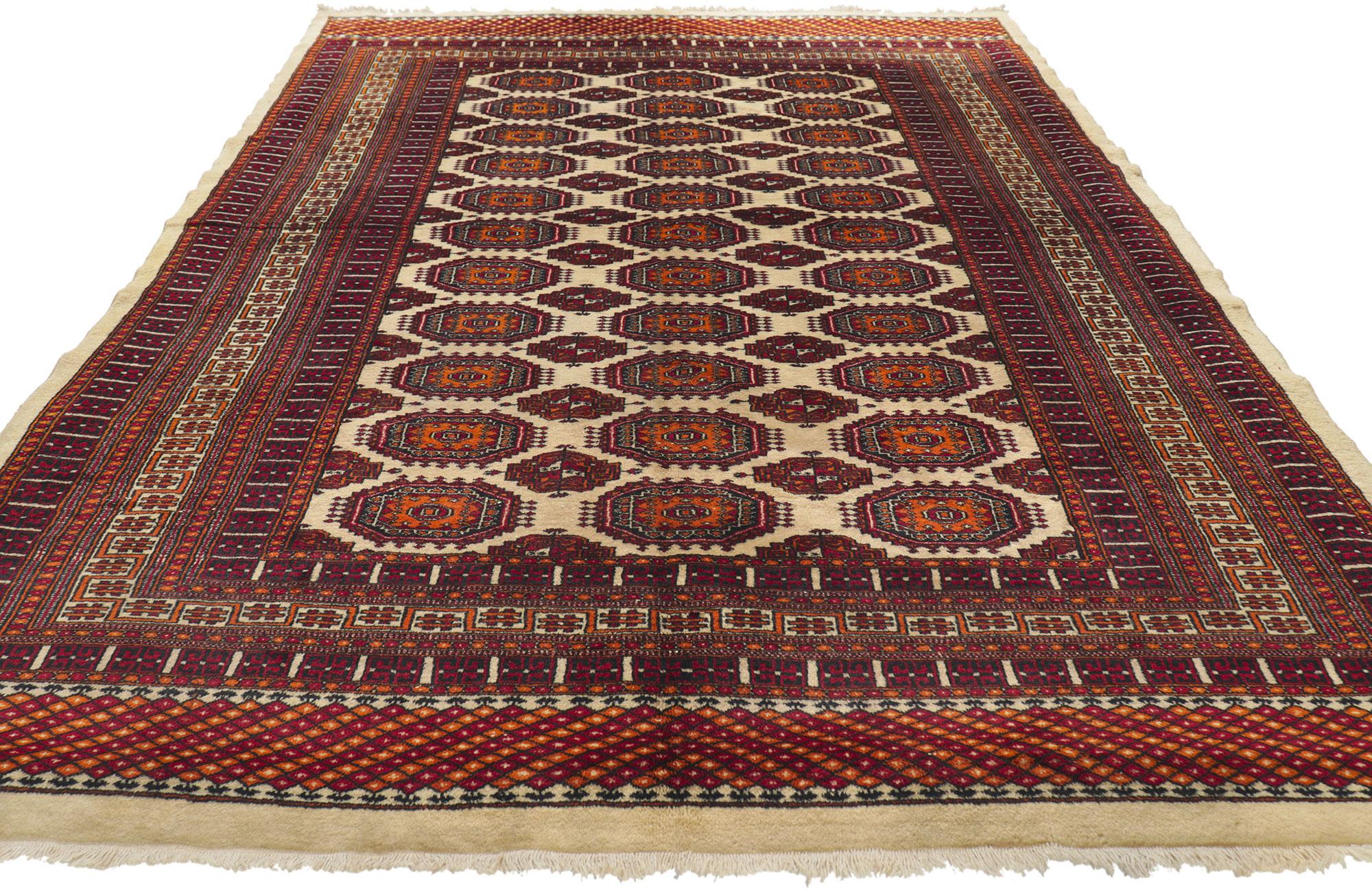 Hand-Knotted Vintage Pakistani Bokhara Rug Southwest Tribal Style Nomadic Carpet For Sale