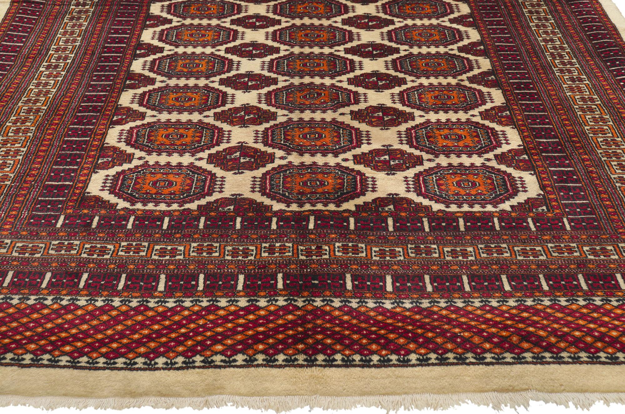 Vintage Pakistani Bokhara Rug Southwest Tribal Style Nomadic Carpet In Good Condition For Sale In Dallas, TX
