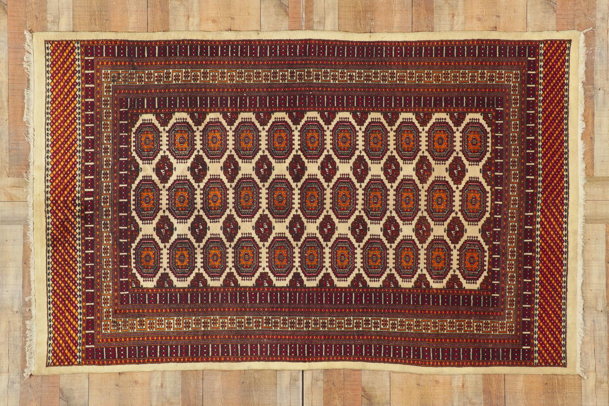 Vintage Pakistani Bokhara Rug Southwest Tribal Style Nomadic Carpet For Sale 3