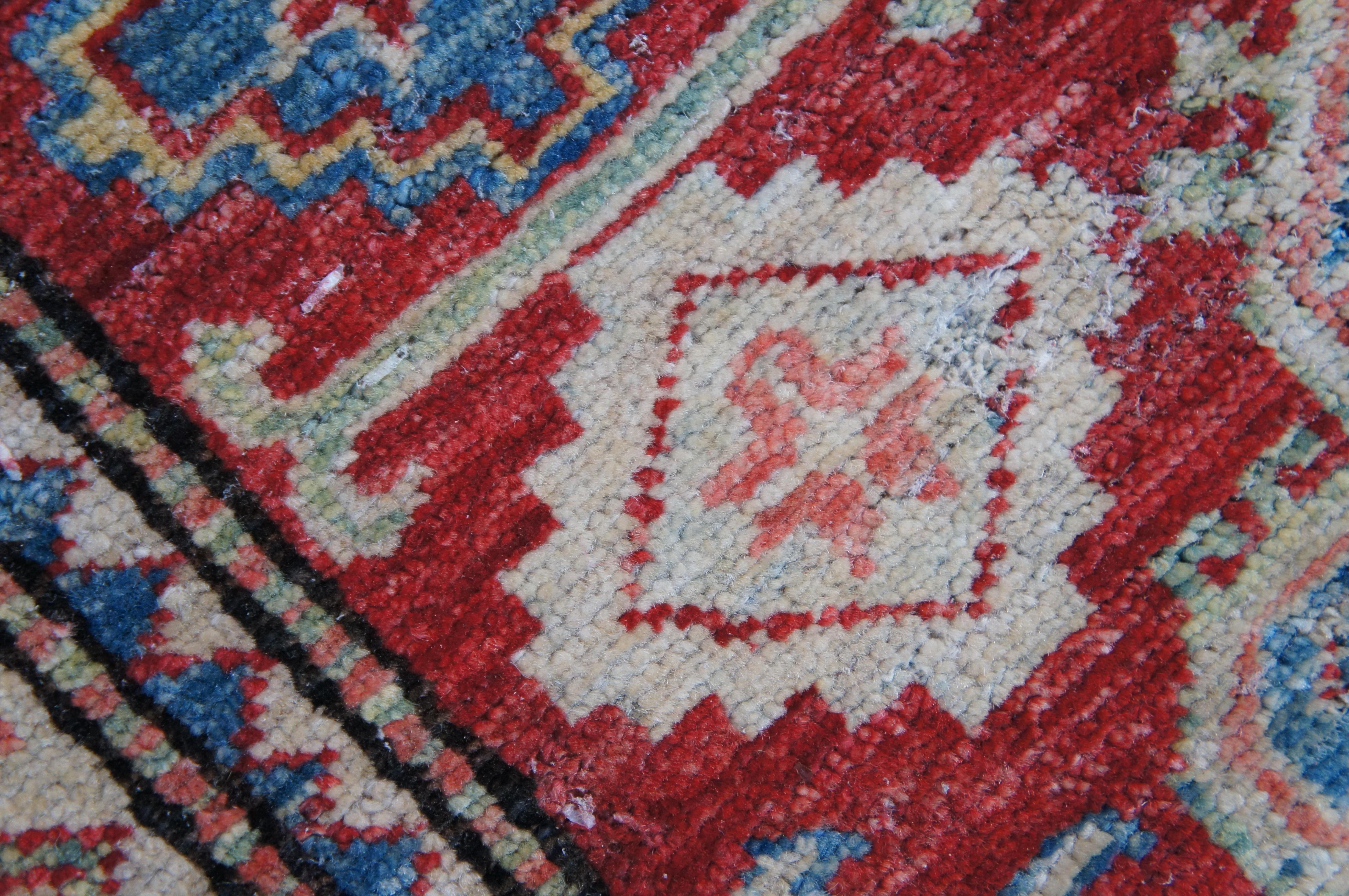 Vintage Pakistani Geometric Kazak 100% Wool Red Rug Runner Carpet 2.5' x 7' For Sale 7