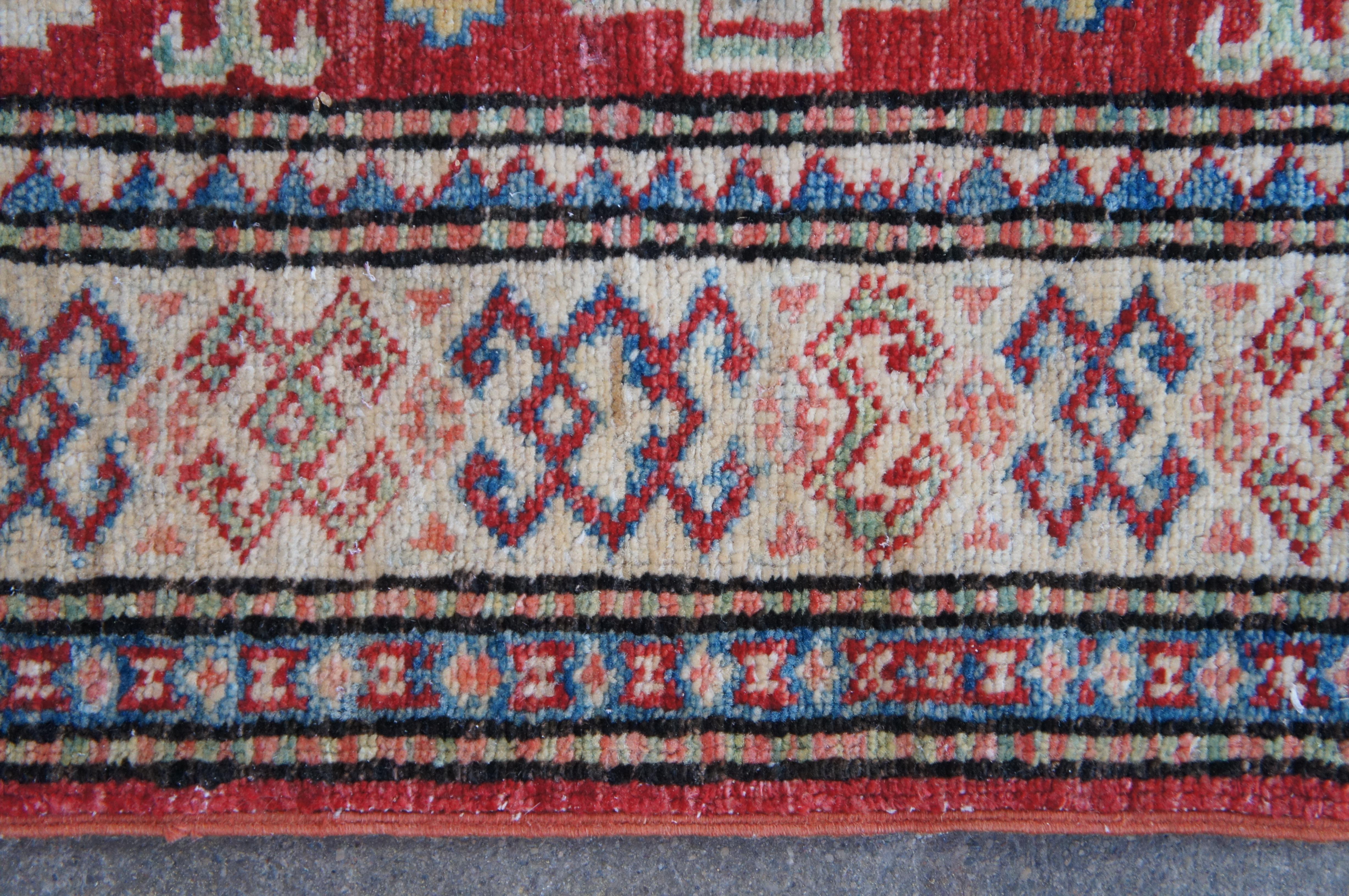 Vintage Pakistani Geometric Kazak 100% Wool Red Rug Runner Carpet 2.5' x 7' For Sale 3