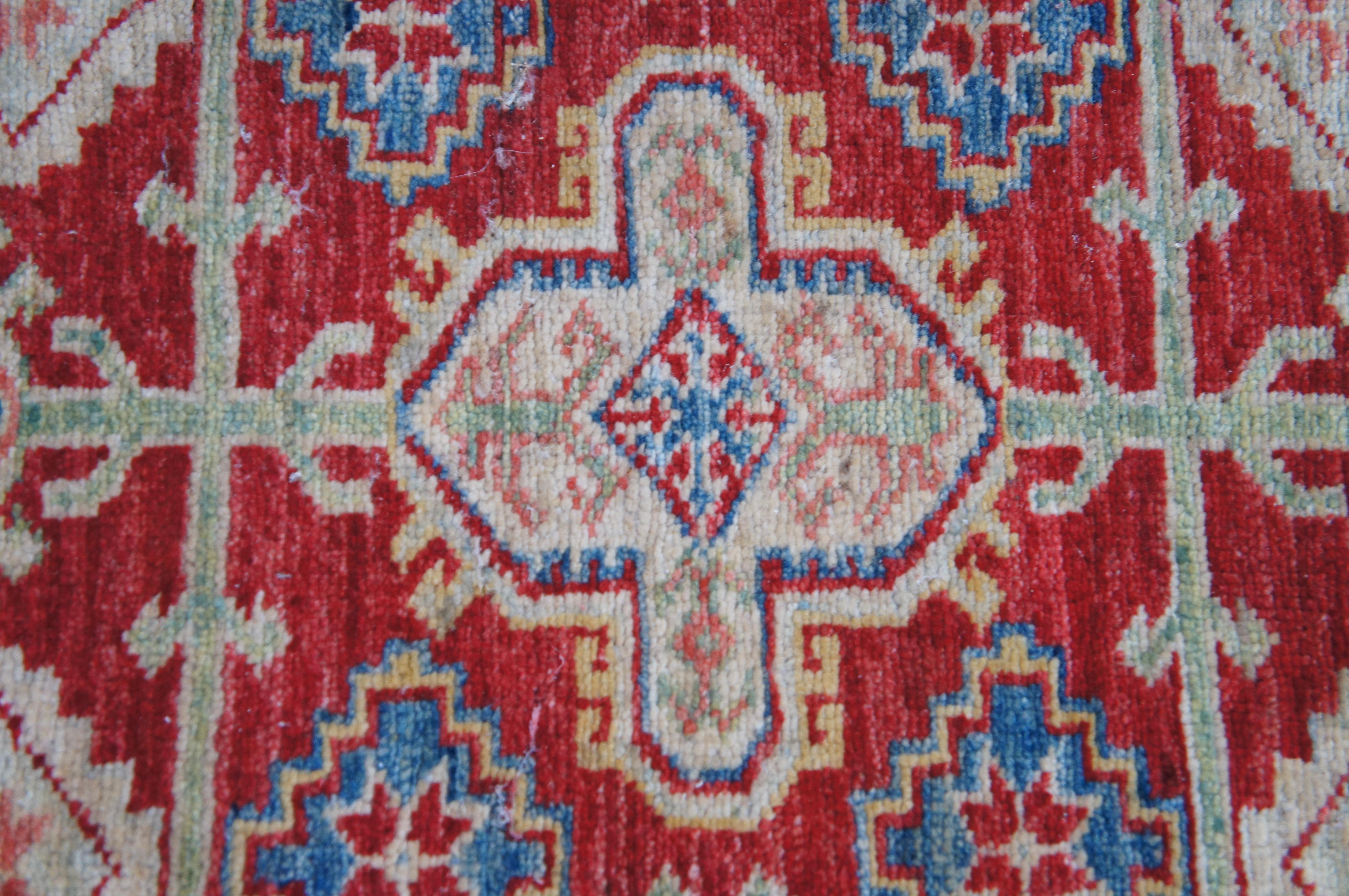 Vintage Pakistani Geometric Kazak 100% Wool Red Rug Runner Carpet 2.5' x 7' For Sale 4