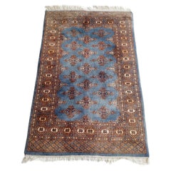 Vintage Pakistani Hand Woven Blue & brown Bukhara Rug, 140x79cm  1970s