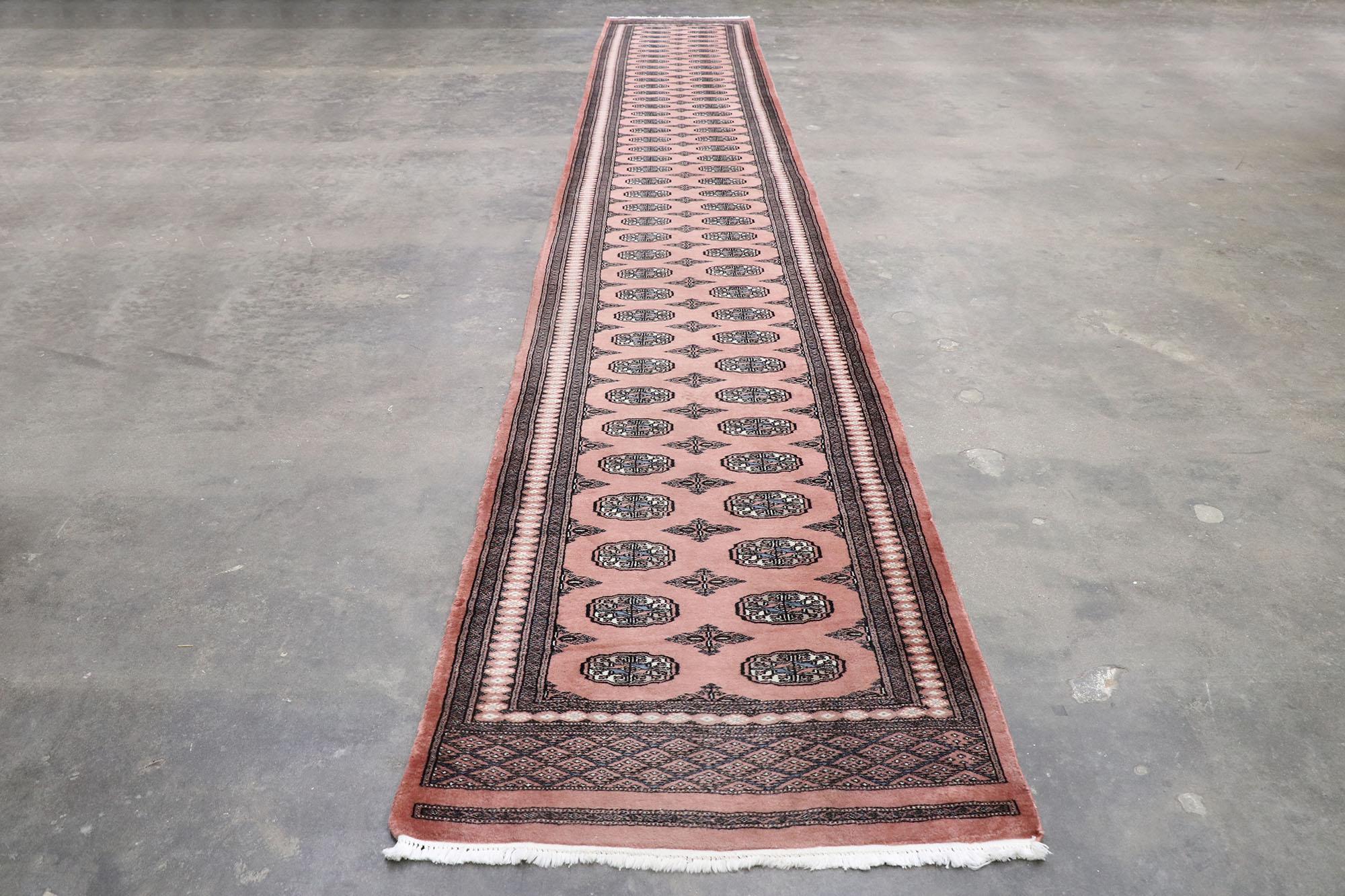 Wool Vintage Pakistani Jaldar Bokhara Runner with Southwest Boho Chic Style For Sale