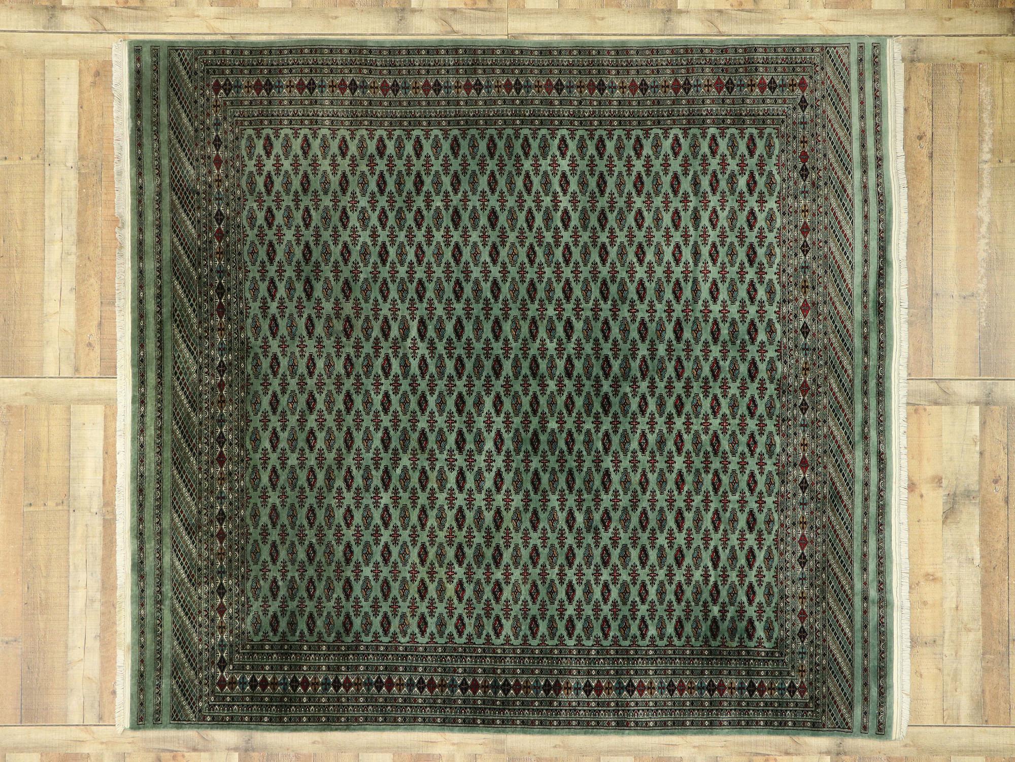 Wool Vintage Pakistani Jaldar Design Bokhara Rug with Modern Gothic Renaissance Style